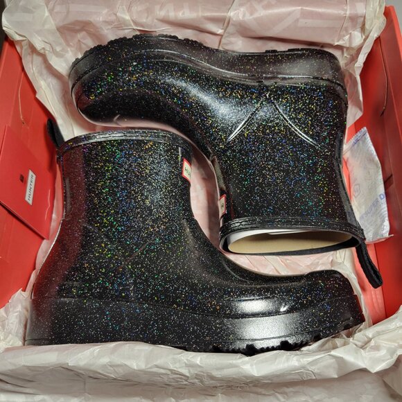 Hunter Women's PLAY™ Starcloud Glitter Short Rain Boots in Black - Picture 1 of 9